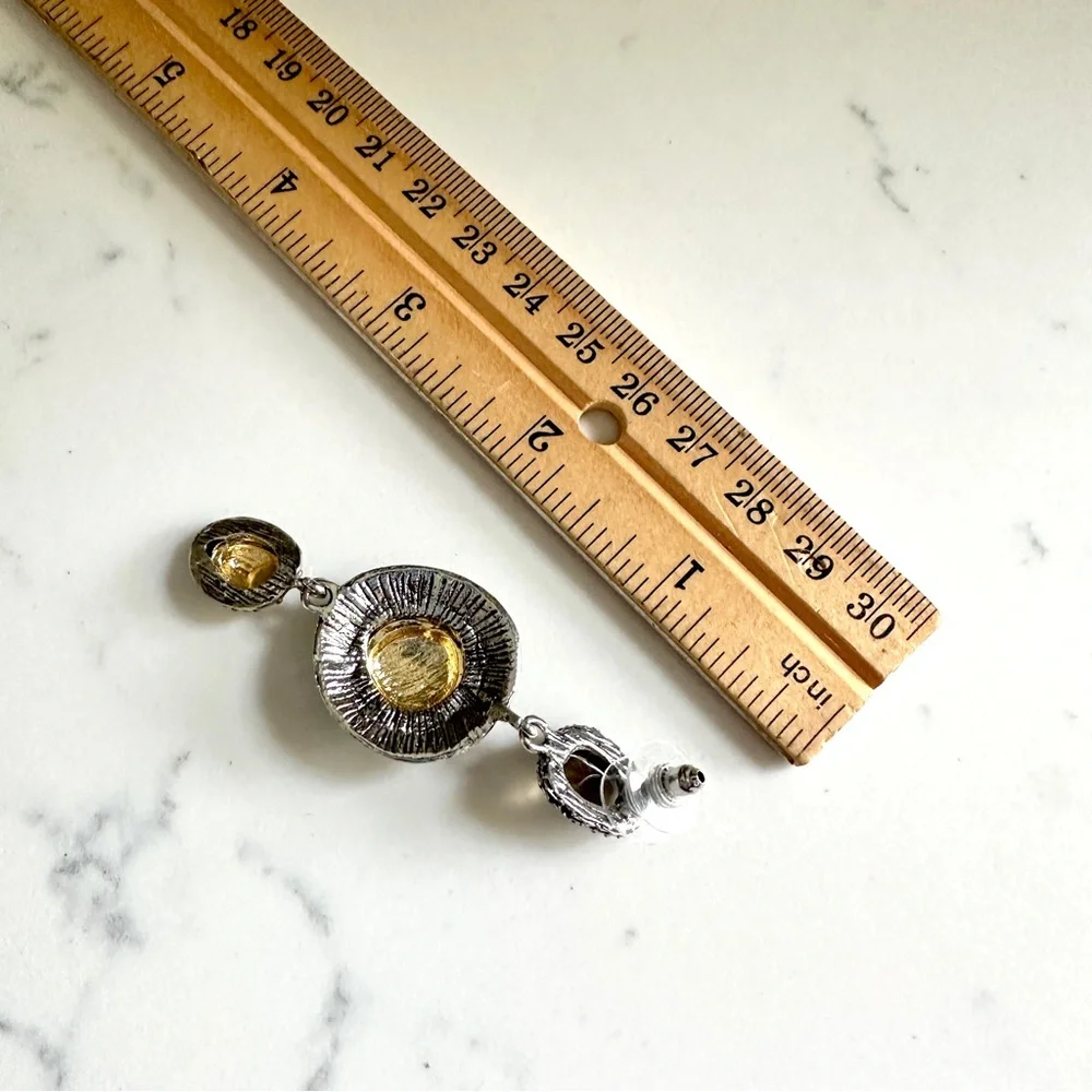2/$30🌵 Antiqued Silver & Gold Neutral Stone Earrings Hammered Bohemian Gift NEW